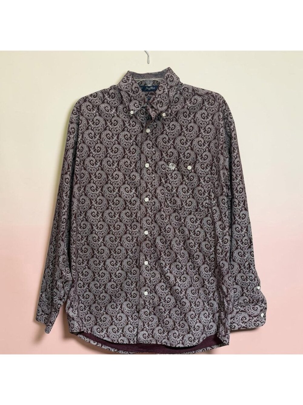 Wrangler George Strait Shirt Mens M Paisley Burgundy Western Button Down